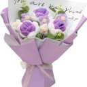Crochet Flower Bouquet, Crochet Flowers Rose Handmade Knitted Bouquet for Birthday Graduation Wedding Gift for Women Girlfriend Lover Wife Decor (Purple) (EXP 07/13/26)