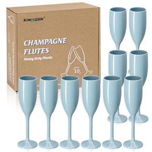XUWAIDSGN Acrylic Champagne Flutes Toasting Glasses Unbreakable Mimosa Bar Reusable Wine Glasses Vintage Champagne Flutes Stemmed Drinking Cups 5.4 OZ for Christmas Birthday (10, Blue)