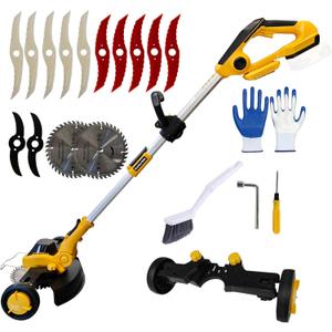 Electric Weed Wacker Eater Cordless Brush Cutter Battery Powered Weed Trimmer with Wheels 4 in 1 Brushless GrassTrimmer/Lawn Edge Compatible with Dewalt 20V Battery(Battery Not Included)