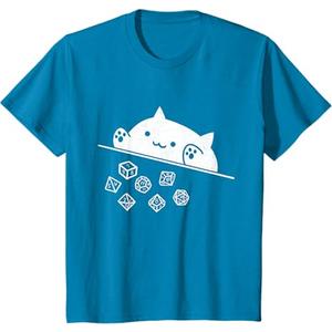 Cute Cat Gamer RPG Game D20 Dice Nerdy Men Women Kids T-Shirt, L, Sapphire Blue