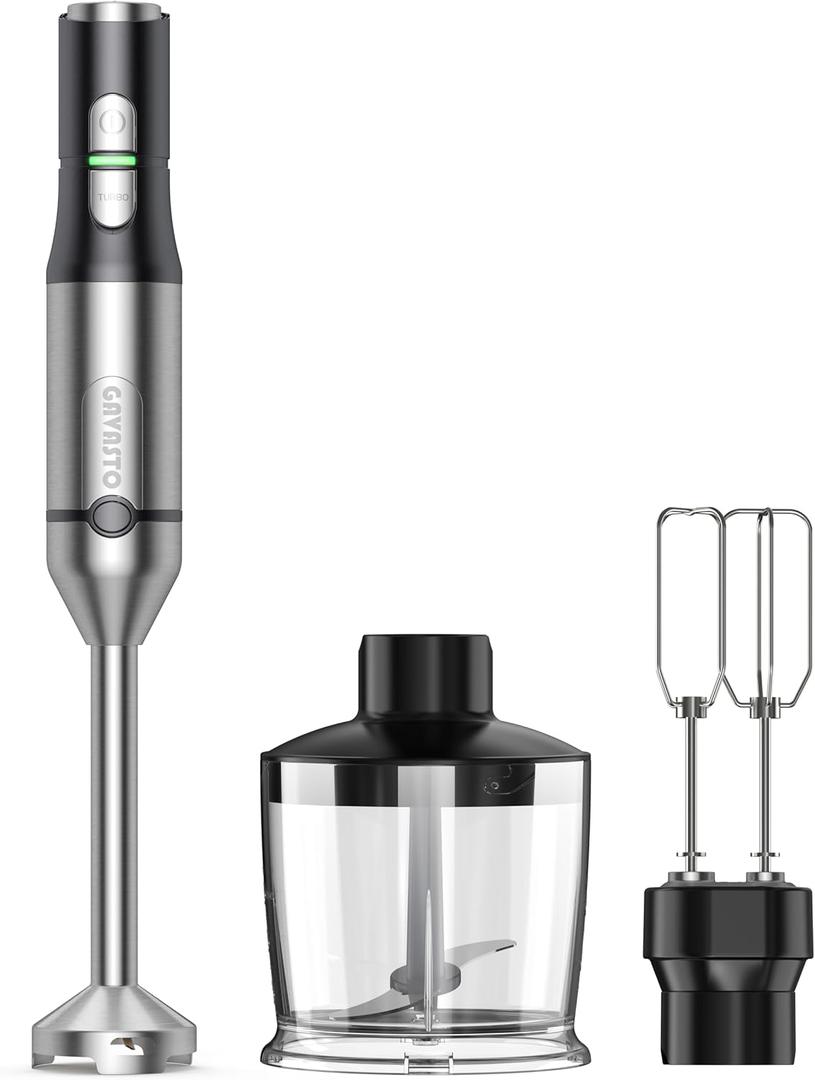 Immersion Blender RPM 1600010% Hand Blender,15 Speed and Turbo Mode Hand Mixer, 3-in-1 Heavy Duty Copper Motor Stainless Steel Smart Stick with Egg Beaters and Chopper (Black)