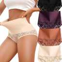 Shapewear for Women Tummy Control High Waisted Seamless Womens Underwear 4-Pack Sexy Lace Panties (XL)