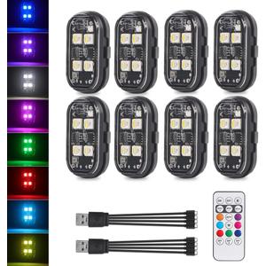 Wireless LED Strobe Lights with Remote Control, 2025 New Upgrade 4LED 8 Colors Waterproof Anti-Collision Led Warning Light USB Charing LED Lights for Car Drone Truck Motorcycle Aircraft Bike - 8PCS