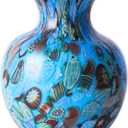 Round Glass Vase,Modern Art Sea Glass Decor with Colorful Petal Decorative for Home Decor,Hand Blown Stained Vase for Flowers Living Room Dining Tabletop Centerpiece Office Decor (Sky Blue)