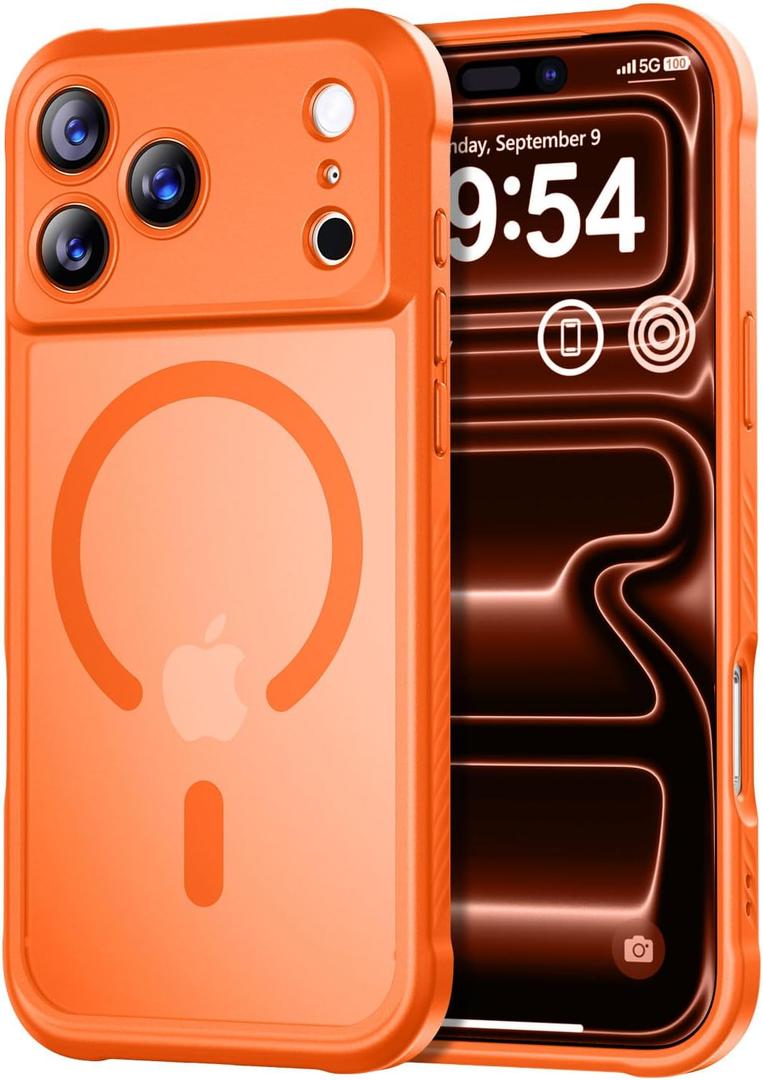 Thomo Magnetic for iPhone 17 Pro Case, [Compatible with Magsafe] [Full Camera Protection] Translucent Matte Military Grade Shockproof with Anti-Fingerprint Phone Cover 2025, Orange