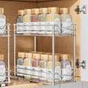 Pull Out Spice Rack Organizer for Inside Cabinet, Slide Out Spice Organization for Cabinet, 4.9''Wx10.4''Dx9.57''H, Chrome Vertical Sliding Seasoning Organizer - 2 Tier