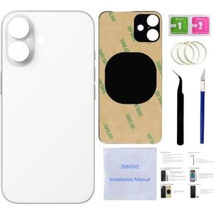 16 Plus Back Glass Replacement for iPhone 16 Plus Back Cover Glass (White, 6.7 inches) with Pre-Installed Tape +Installation Instruction + Repair Tools (White)