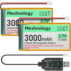 3.7V Lipo Battery 3000mAh 103665 Rechargeable Lithium Polymer Battery with USB Charger Cable PH2.0 Connector Integrated Protection Circuit for Electronic Meshtastic Device RAK19007 (2 Pcs)