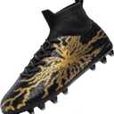 Kids Soccer Cleats Boys Girls Training Football Cleats Youth High-top Soccer Shoes for Little/Big Professional Athletic Outdoor Football Shoes (Black, 3 Big Kid)
