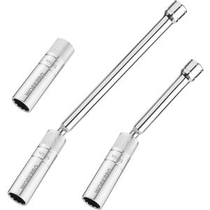 WORKPRO 3PC 14mm Spark Plug Socket, Magnetic Swivel Thin Wall Socket with 6- and 10-inch Extensions, 3/8-inch Drive with 12-Point, Magnetic Core 