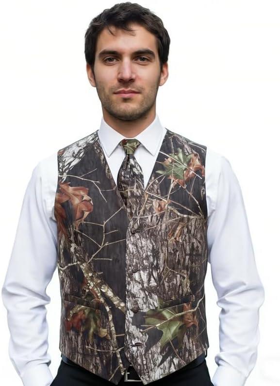 HBDesign Mens 2 Piece 4 Button Vests Outerwear Camouflage Color (Vest+Tie) 50R