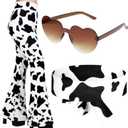 3 Pcs 60s 70s Outfit for Women Hippie Costume Set Disco Flared Pants Groovy Outfit Party Accessories (S Size)