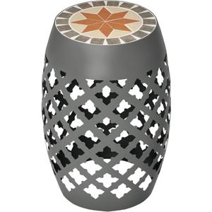 Outsunny 12" Patio Round Side Table, Outdoor Footstool, Garden Mosaic Accent Side Table, Plant Stand, Gray