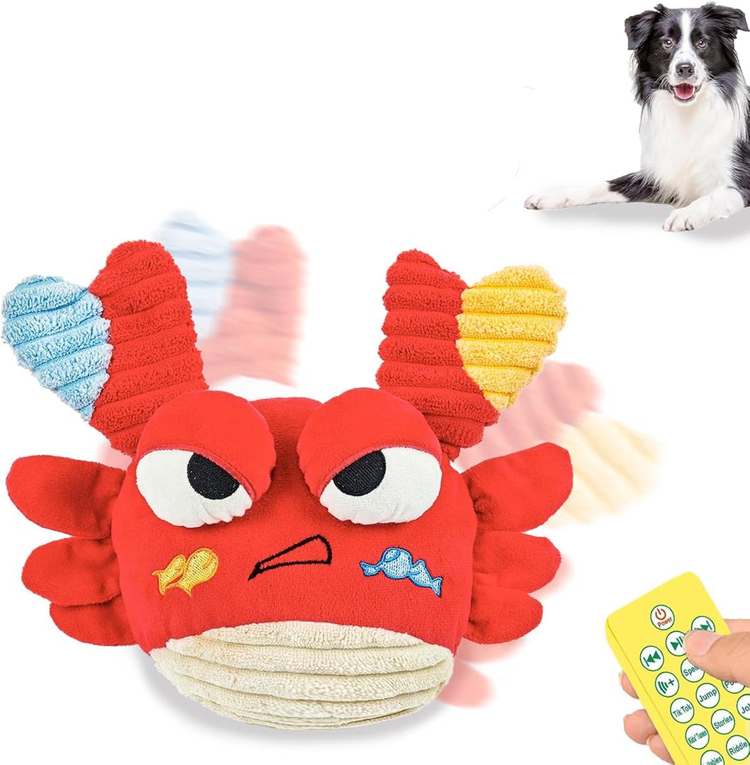 Interactive Dog Toys - Bouncing Crab with Music and Recording, Moving Ball for Small/Medium/Large Puppy to Keep Them Busy for Boredom, Smart Motion Activate Pet Toy, Rehargeable (Angry-looking)