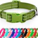 azuza Reflective Dog Collar, Soft Neoprene Padded Pet Collar with ID Tag Ring, Adjustable for Small Dogs,Army Green,S (Small (Pack of 1))