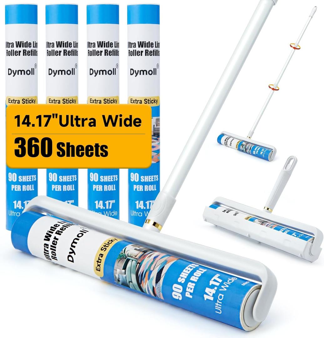 Dymoll 14.17" Large Lint Rollers for Pet Hair Extra Sticky, 360 Sheets Roller with Long Handle for Cleaning Carpets, Clothing, Couch, Furniture Wall Cleaner Mop Dust Remover