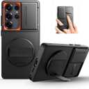 SURITCH for Samsung Galaxy S25 Ultra Case with 360° Rotatable Hand Strap Phone Grip & Invisible Kickstand & Slide Camera Cover, Rugged Shockproof Protective Cover for S25 Ultra Black