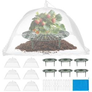 4 Sets Strawberry Plant Support with Mesh Plant Cover,Strawberry Growing Racks Sets with Iron Plant Nails and Storage Bag for Garden Strawberry Vegetables(White Net - Round)