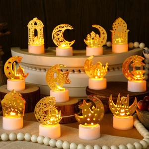 20Pcs Ramadan Mubarak Flameless LED Candles Lights Eid Mubarak Candle Star Moon Battery Operated Lamp Electric LED Muslim Ramadan Night Light Gift for Eid Home Table Party Supplies(Assorted)