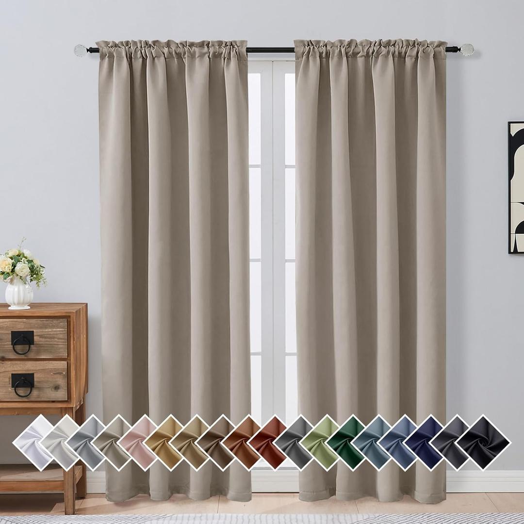 OVZME Stone Blackout Curtains for Bedroom 78 Inch Length 2 Panels Set, Solid Thermal Insulated Energy Saving Window Curtains for Living Room, Dual Rod Pocket Window Drapes, 2x40Wx78L Inches