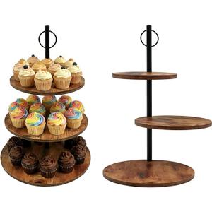 Wood Tiered Tray, Cup Cake Display Stand, 3-Tier Afternoon Tea Stand, Rustic Dessert Cupcake Holder for Weddings, Birthdays, Tea Parties, 2-Pack,Farmhouse and Kitchen Decor