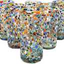 Confetti Rocks 20 oz Tall Iced Tea Glasses, set of 6, Mexican Handmade Multicolor Glassware, Recycled Glass, Lead & Toxin Free (Tall Iced Tea)