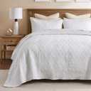 Madison Park Quebec Reversible Quilt Set Damask Design, Double Sided Stitching All Season, Lightweight Bedspread Bedding Set, Matching Sham, White, Full(96"x110") 3 Piece
