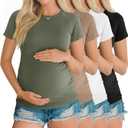 Oakgarden 4 Pack Women's Maternity Shirts Pregnancy Tunic Tops Raglan Short Sleeve Crew Neck Casual Mama Clothes M