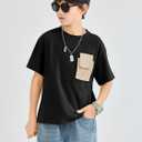 Boys Short Sleeve T Shirts Kids Fashion Crewneck Casual Tees Tops with Flap Chest Pocket 5-14 Years (Black)