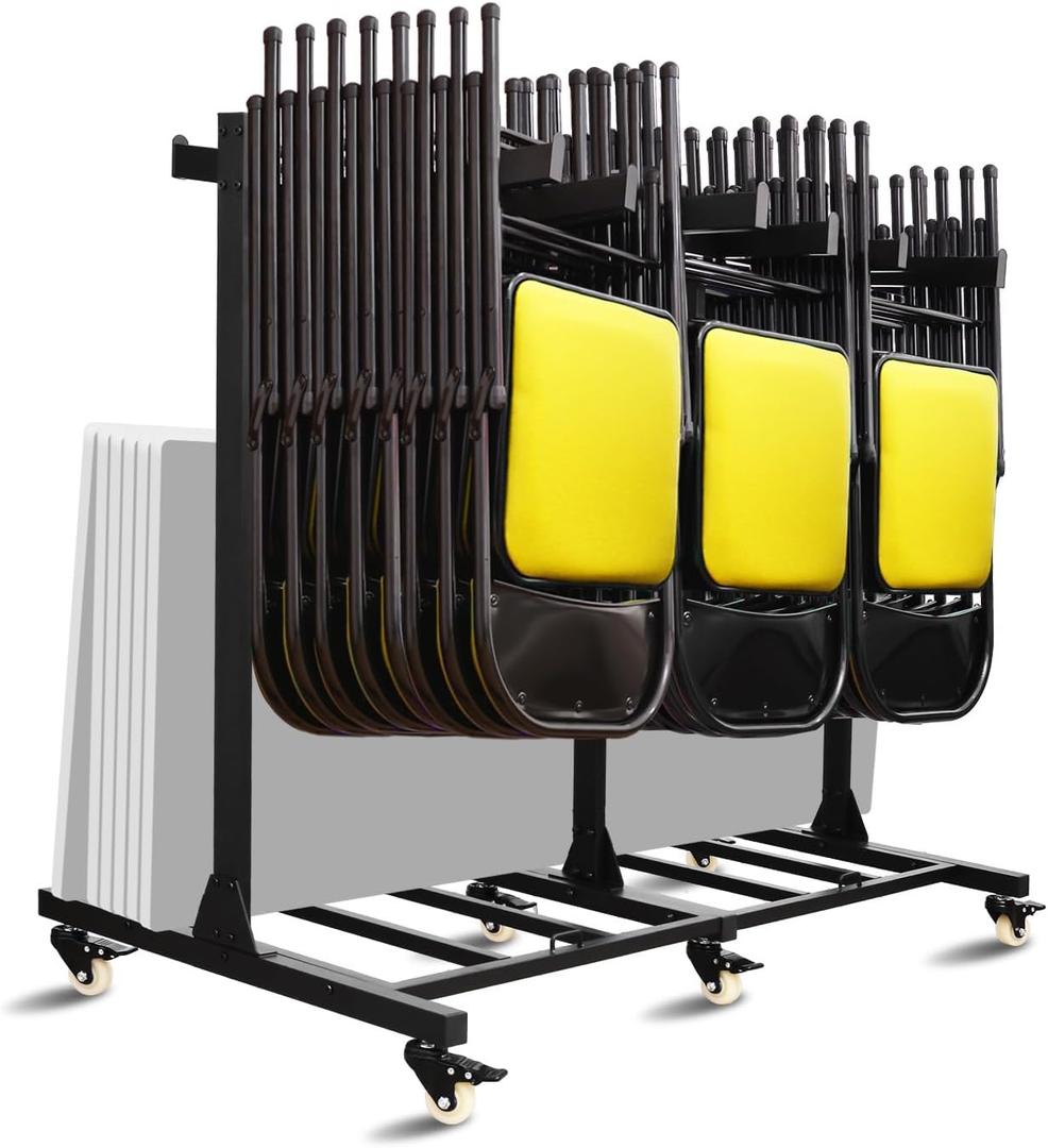Gliretiky Folding Chair Storage Rack Cart Thickened Heavy Duty Folding Table Folding Chair Racks for Storage with Locking Rubber Wheels can Withstand 500LBS Capacity (Single layer)