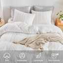 WARMDERN White Boho Duvet Cover Set Queen Size, Striped Textured Tufted Bedding Set, 3 Pcs Ultra Soft Washed Microfiber with Zipper Closure (Queen, White)