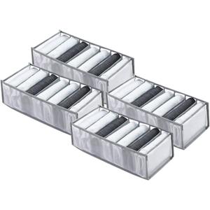 Wardrobe Clothes Organizer 7 Grids Portable Closet Organizer Mesh Separation Storage Box Foldable Closet Drawer Organizer for Underwear Socks Scarves Leggings (Grey, 4 Leggings Grid)