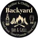 MeMate Metal Backyard Bar & Grill Signs, Grilling Sign Outdoor Decor, 18 inches Large Metal Signs for Kitchen Decor, Outdoor Plaques for BBQ Zone, Backyard, Patio Rustic Decorations for Man Cave (02)