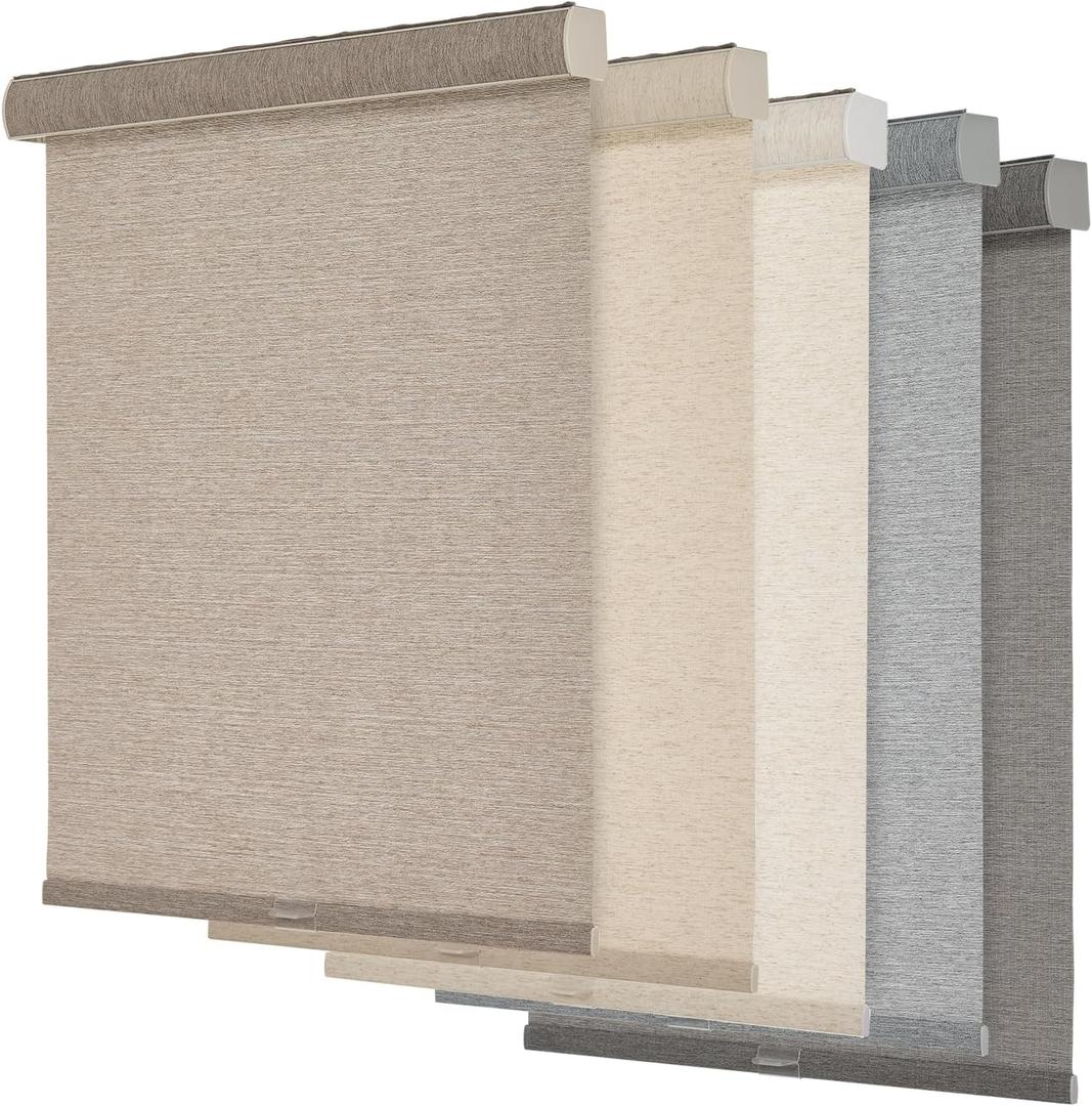 Persilux Light Filtering Roller Shades for Windows,Cordless,Linen Fabric,Roller Blinds,Thermal Insulated Fabric UV Protection Shades for Home,Office,Bedroom,Door,Light Filtering-Light Brown