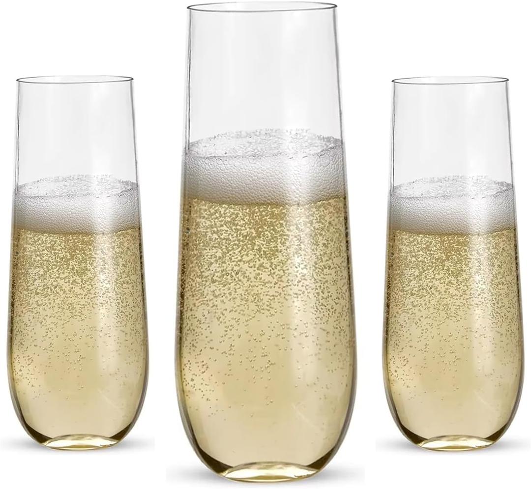 48 Count Stemless Plastic Champagne Flutes, 9oz Mimosa Glasses Disposable Premium Quality Unbreakable Crystal Cocktail Glasses, Recyclable Plastic Cups for Indoor Outdoor Party,Wedding,Bars