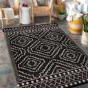 Wonnitar Outdoor Rug for Patio Clearance, 5x8 Waterproof Reversible Plastic Straw Rug, Moroccan Outside RV Area Rug for Camping, Outdoor Portable Mat for Deck Balcony Porch (Black & Beige,5'x8') (5 x 8 Feet)
