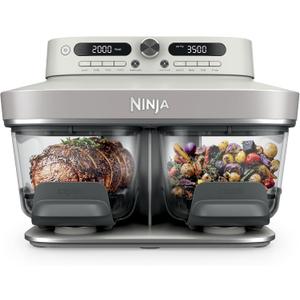 Ninja Crispi DualZone 6-in-1 Glass Air Fryer | With Nontoxic, 2x 4qt Containers & Lids | Microwave, Freezer, Dishwasher Safe | 450F Max Temp | 1785 Watt | Bone | DD101IV2