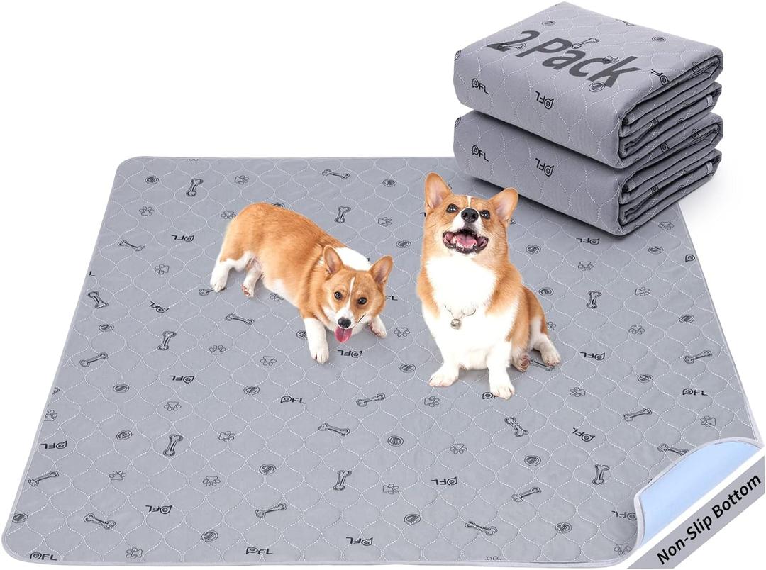Washable Puppy Pads 2Pack , 41x41 Reusable Pee Pads for Dogs, Absorbent Whelping Pads with Bone Print, Waterproof Dog Rug Non-Slip Protector for Housbreaking, Potty Training, Bed Couch Carpet