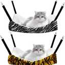 2 Pieces Reversible Cat Hanging Hammock Soft Breathable Pet Cage Hammock with Adjustable Straps and Metal Hooks Double Sided Hanging Bed for Small Dogs Rabbits(Zebra, Tiger Stripes,L)