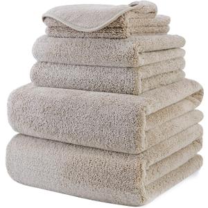 POLYTE Oversize, 60 x 30 in., Quick Dry Lint Free Microfiber Bath Towel Set, 6 Piece (Beige)