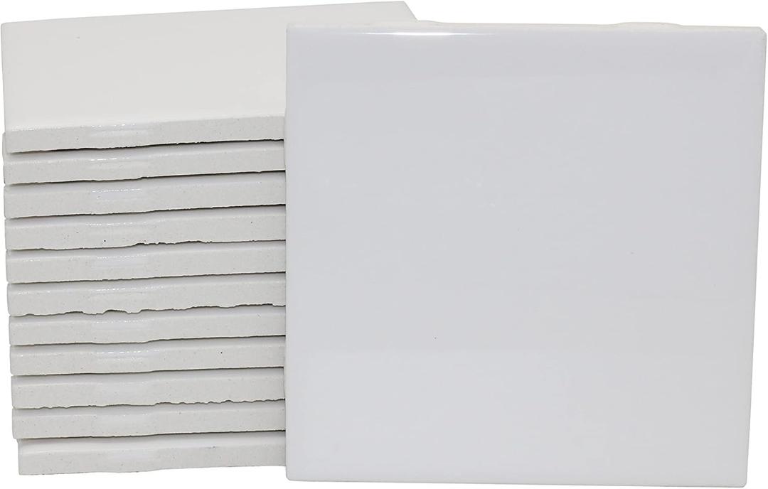 Creative Hobbies 12 Pack of Glossy White Glazed Ceramic Tiles for Alcohol Ink Painting, Decorating, Arts & Crafts, 4.25 x 4.25 Inch Square, Ready-to-Paint Ceramics