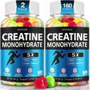 2 x Creatine Monohydrate Gummies - Clean Creatine for Women Men for Muscle Strength, Improving Endurance & Post Workout Recovery - Creatine Supplement Mixed Fruit Flavors (160 Gummies) (EXP 03/18/27)
