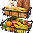 2 Tier Countertop Fruit Basket Bowl for Kitchen, Counter Fruits Veggies Snack Storage Holder Stand Rack Organizer, Detachable Metal Wire Bread Tray