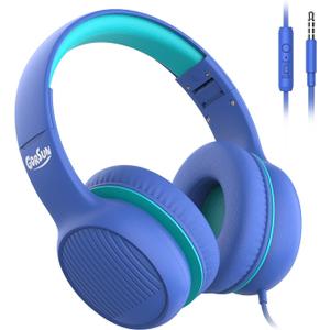 gorsun Wired Kids Headphones, 85dB/94dB Volume-Limited Toddler Headphones,3.5mm Kids Headphones with Cord,in-Line HD Mic, Audio Sharing,Foldable Kids Headphones for School with Travel, Blue