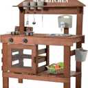 Mud Kitchen for Kids Outdoor, Kids Play Kitchen with Accessories 31.5 in Wooden Play Kitchen Set with Sink, Faucet, Plants Observation Room, Toddler Outdoor Mud Kitchen for Backyard Garden