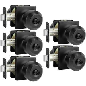Haidms 5 Packs Matte Black Door Knobs Interior, Privacy Interior Door Knob for Bedroom or Bathroom Classic Black Round Doorknobs Hardware(Square Panel Interior Door Konbs)