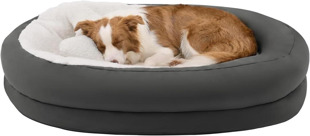 Medium Dog Bed with Bolster, Medium Dog Bed for Medium Dogs, Dog Bed Washable with High-Density Foam Base, Washable Zippered Cover, Non-Slip Bottom, M