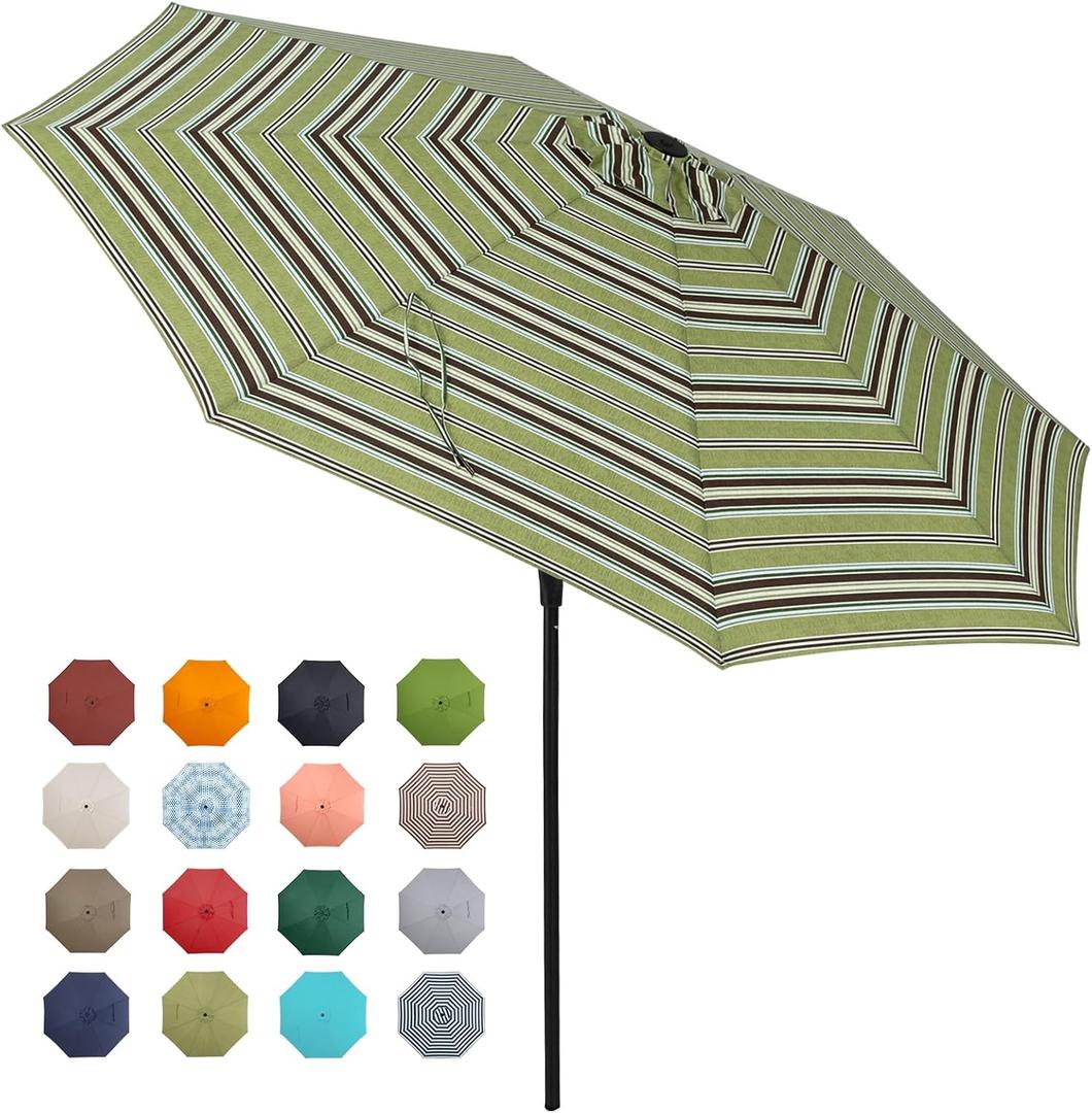 Tempera Patio Market Outdoor Table Umbrella with Push Button Tilt and Crank,Large Sun Umbrella with Sturdy Pole&Fade resistant canopy,Easy to set (9FT, Grass Stripe)