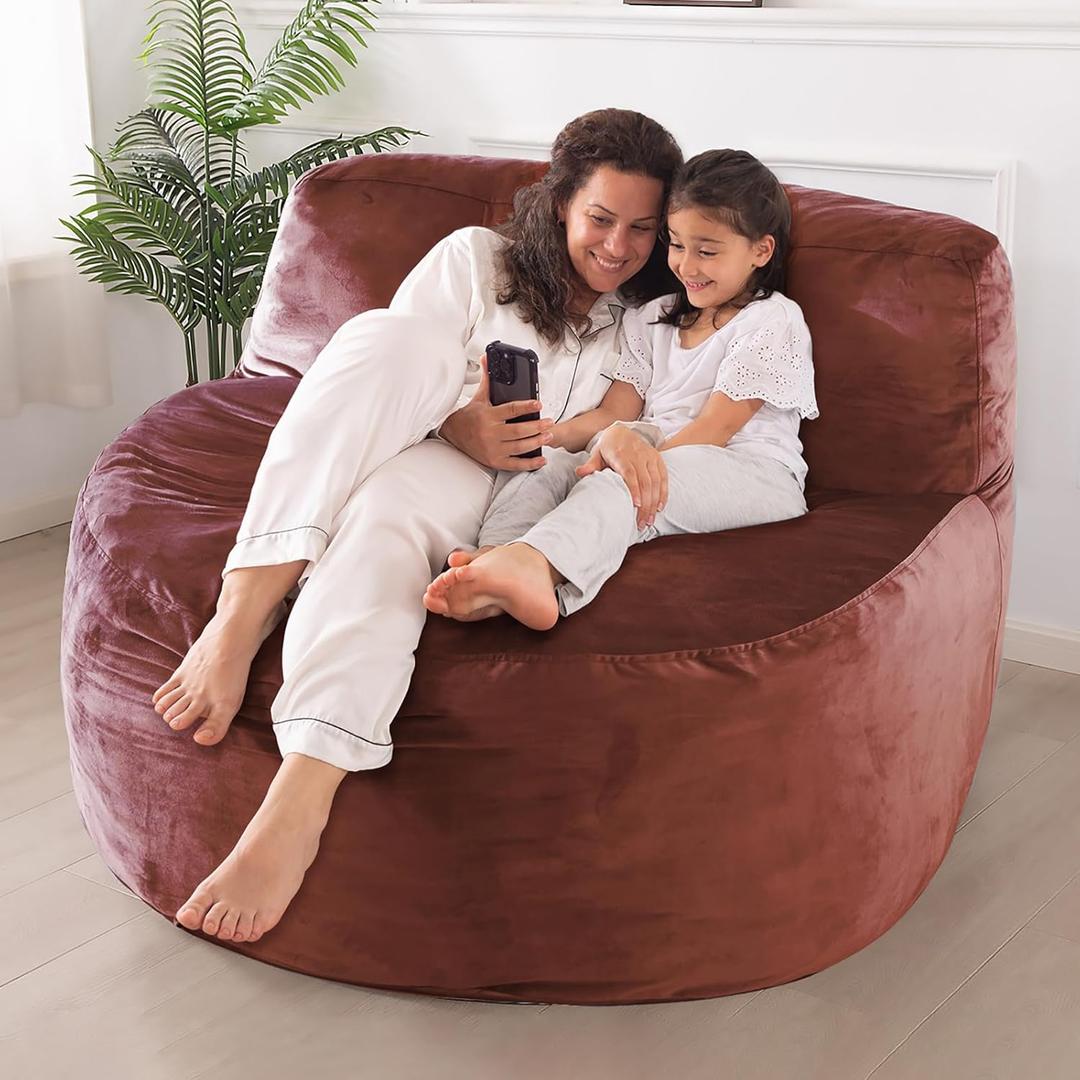 WhatsBedding 4FT Bean Bag Chair for Adults, Kids & Teenagers Bean Bags Giant with Memory Foam Filled, Beanbag Chairs Large Sofa with Dutch Velvet Cover(Pink, Medium, Back Support) (Large, Pink(Back Support))