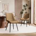 YOUNIKE Tan Dining Chairs Set of 2 with High Backs Mid Century Modern Kitchen & Dining Room Chairs PU Faux Leather Upholstered Comfortable Wide Seat Padded Accent Side Chair for Living Waiting Room